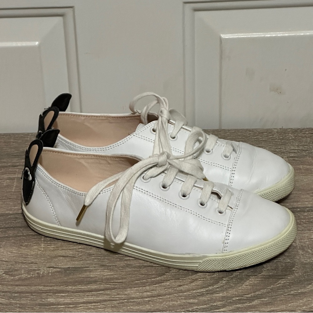 Authentic‎ KATE SPADE NY White Leather Women's Sneakers 8M  French Bulldog EUC